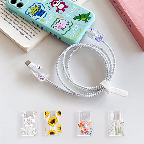 CameCosy Cute Floral Cable Protector for iPhone Charger Lavender Camellia Sunflower Flower Bouquet Lace Cherry Blossom Pattern 6 pcs Set Cable Protector for iPhone,Charging Cord Protector,Charger Saver - Image 2