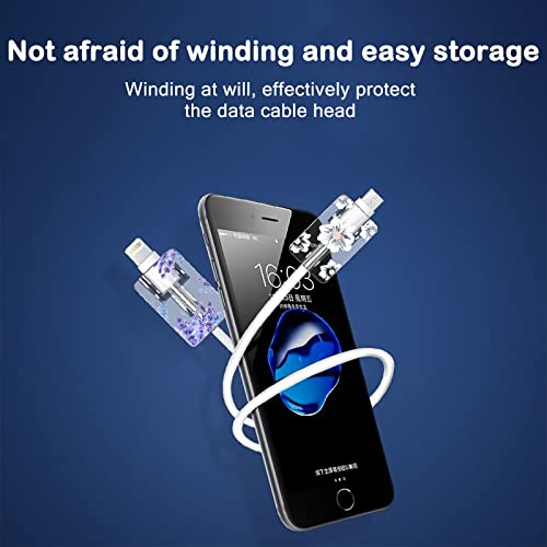CameCosy Cute Floral Cable Protector for iPhone Charger Lavender Camellia Sunflower Flower Bouquet Lace Cherry Blossom Pattern 6 pcs Set Cable Protector for iPhone,Charging Cord Protector,Charger Saver - Image 4
