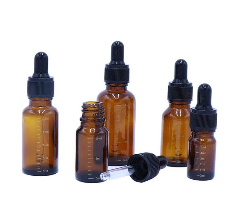 ericotry 3Pcs 50ml/1.7oz Empty Refillable Amber Glass Graduated Dropper Bottle Essential Oil Cosmetics Elite Fluid Container Jar Pot Holder with Glass Pipette Dropper - Image 4