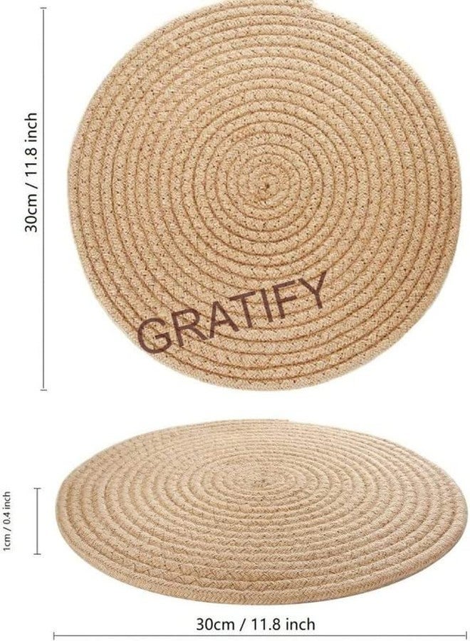 GRATIFY Mansa Trader Round Braided Placemats Set of 6 Table Mats for Dining Tables Woven Washable Non-Slip Place mats 12 inch for Winter (Beige 6pcs) - Image 2