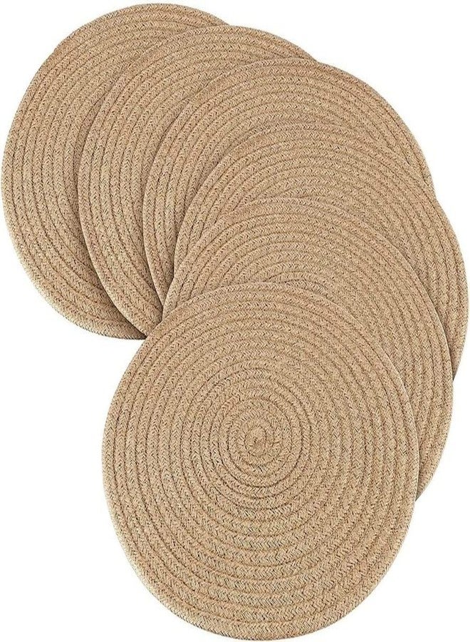 GRATIFY Mansa Trader Round Braided Placemats Set of 6 Table Mats for Dining Tables Woven Washable Non-Slip Place mats 12 inch for Winter (Beige 6pcs) - Image 1