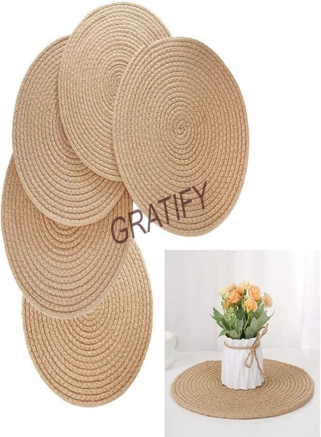 GRATIFY Mansa Trader Round Braided Placemats Set of 6 Table Mats for Dining Tables Woven Washable Non-Slip Place mats 12 inch for Winter (Beige 6pcs) - Image 4