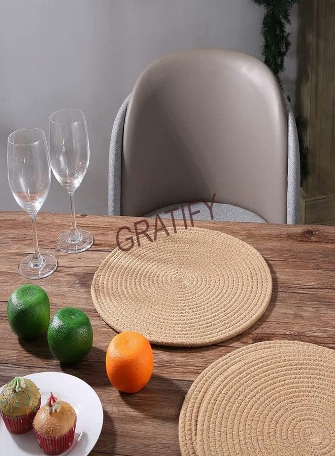 GRATIFY Mansa Trader Round Braided Placemats Set of 6 Table Mats for Dining Tables Woven Washable Non-Slip Place mats 12 inch for Winter (Beige 6pcs) - Image 3