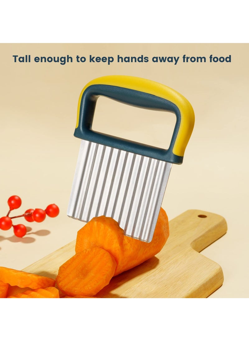 RTYY - Crinkle Cutter Knife, Potatoes Crinkle Fry Cut And Vegetable Cutter For Veggies, Stainless Steel Carrot Slicer（Yellow） - Image 1