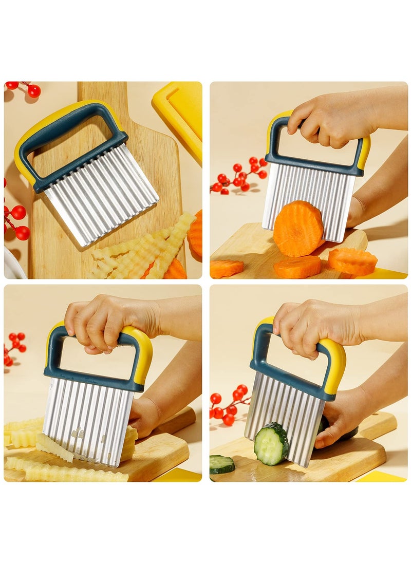 RTYY - Crinkle Cutter Knife, Potatoes Crinkle Fry Cut And Vegetable Cutter For Veggies, Stainless Steel Carrot Slicer（Yellow） - Image 1