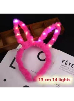 Cute Luminous Plush Rabbit Ears Headband 14 Light Girl Flash Headband Push Scan Code Small Gift Party Activities-Specifications:14 Lamp Plush Rabbit Ears Rose Red
