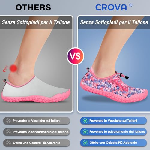 CROVA Builtin Heel Grips Water Shoes for Kids Girls Boys Hiking Shoes Wide Barefoot Swim Beach Pools Aqua Socks SlipOn Quick Dry Lightweight for Big Little Kids Toddler - Image 3