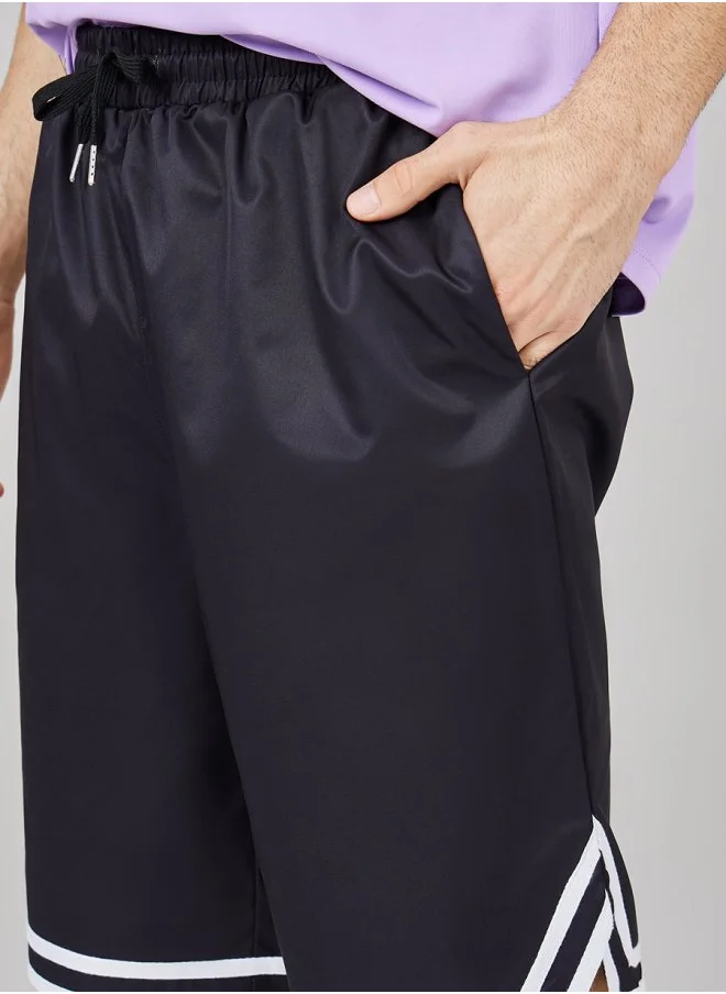Styli Basketball Woven Shorts with Tape Hem Detail & Drawstring