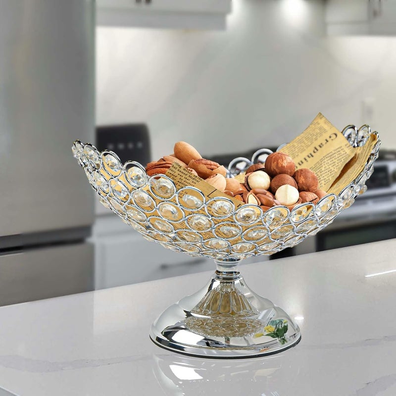 kolnlala Crystal Fruit Bowl Food Bowl for Table CenterpieceSnack Dessert Bowl HolderElegant Crystal Bowl for Party table Silvery Ship type DW001 - Image 1