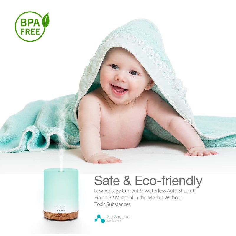 ASAKUKI 300ML Essential Oil Diffuser, Quiet 5-in-1 Premium Humidifier, Home Fragrance Aroma Diffuser with 7 LED Color Changing Light and Auto-Off Switch -Light Brown - Image 4