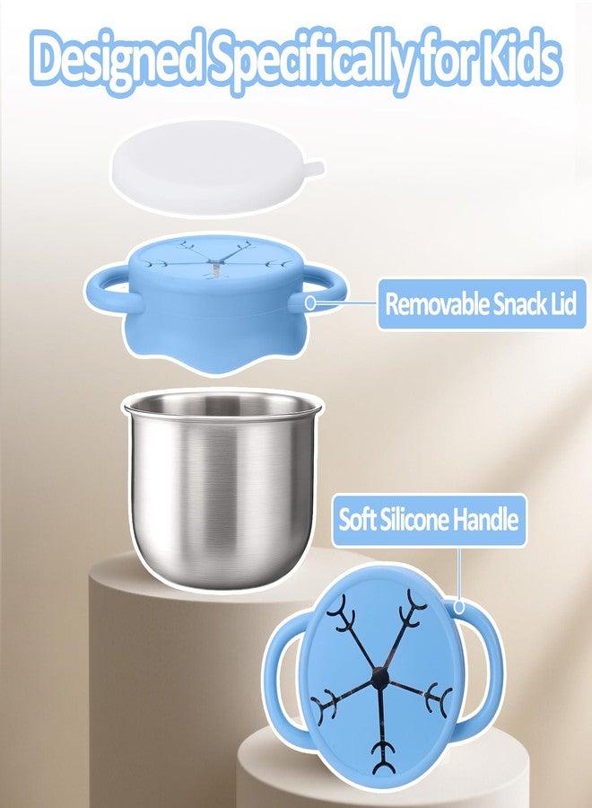 بوسوها BUSOHA عبوة من قطعتين من أكواب الوجبات الخفيفة المصنوعة من الفولاذ المقاوم للصدأ للأطفال الصغار - حاويات وجبات خفيفة للأطفال مقاومة للانسكاب سعة 12 أونصة مع غطاء وغطاء من السيليكون وحاويات وجبات خفيفة للسفر للأطفال من السيليكون الآمن غذائيًا وآمنة للاستخدام في غسالة الأطباق - Image 3