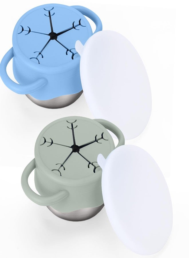 بوسوها BUSOHA عبوة من قطعتين من أكواب الوجبات الخفيفة المصنوعة من الفولاذ المقاوم للصدأ للأطفال الصغار - حاويات وجبات خفيفة للأطفال مقاومة للانسكاب سعة 12 أونصة مع غطاء وغطاء من السيليكون وحاويات وجبات خفيفة للسفر للأطفال من السيليكون الآمن غذائيًا وآمنة للاستخدام في غسالة الأطباق - Image 1