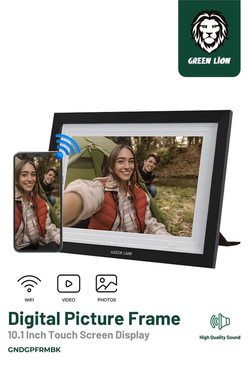 GREEN LION Digital Picture Frame Touch Screen Display 10.1 Inch with 1GB RAM and Wifi Compatibility / JPG / PNG / HEIC / MP4 / 3GP / MOV / Picture and Video Playing / Picture and Video Playing - Black  - Image 1