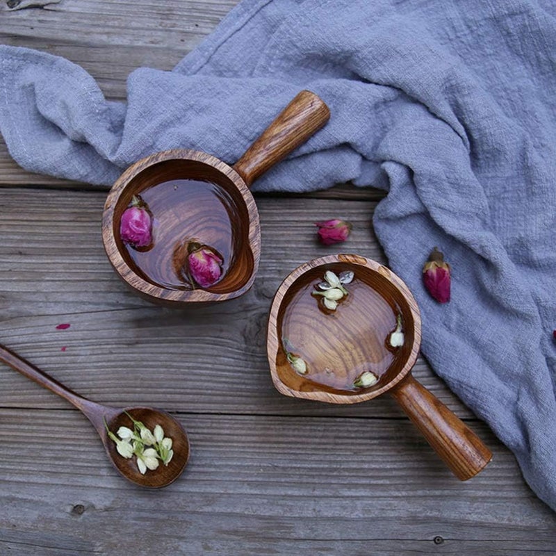Water Bailer Scoop Wooden Dipper Spoon Bath Rinse Cup Wooden Scoop Ladle Japanese Style Water Ladle Dipper Bath Scoop Cup for Water Sauna Garden Tea Wood Water Scoop Wooden Ladle Rinse Ladle - Image 3