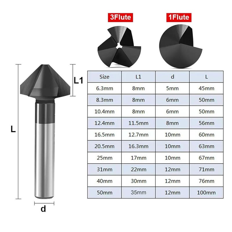 M35 Cobalt TiAlN Countersink Drill Bits 90 Degree 3 Flutes 12 4mm Chamfer Cutter - Image 3