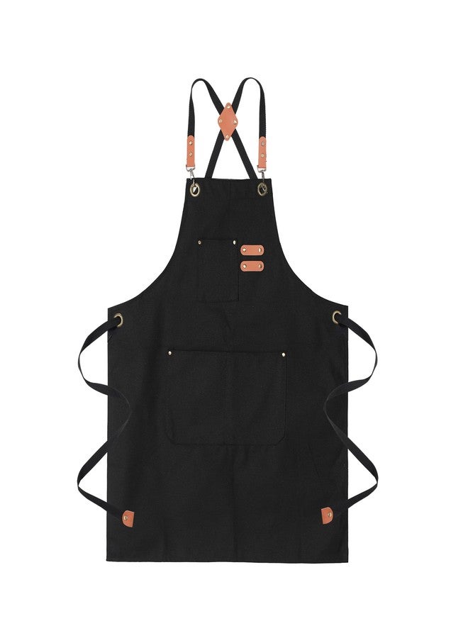 ARBINSON Chef Aprons for Men Canvas Apron with Large Pockets and Adjustable Neck Strap for Cooking,BBQ, Gardening(Black) - Image 1