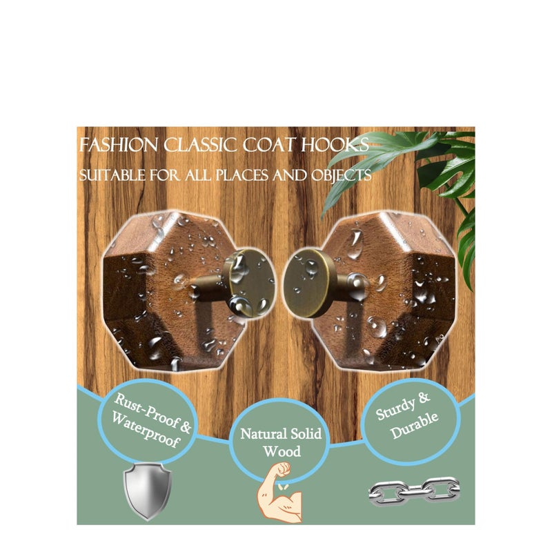 SOLARAE Decorative Wooden Wall Adhesive Hooks Heavy Duty and Small Black Walnut Wood Farmhouse Coat Hook Wall Mounted with Glue & Nails for Hanging Clothes PurseKey Hat - Image 2