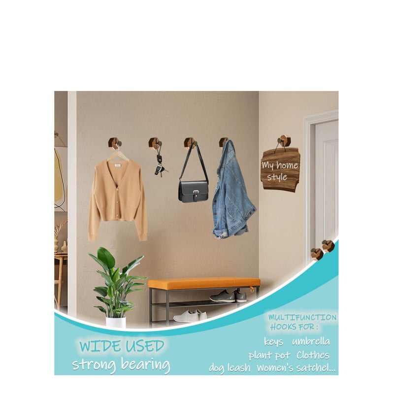 SOLARAE Decorative Wooden Wall Adhesive Hooks Heavy Duty and Small Black Walnut Wood Farmhouse Coat Hook Wall Mounted with Glue & Nails for Hanging Clothes PurseKey Hat - Image 5