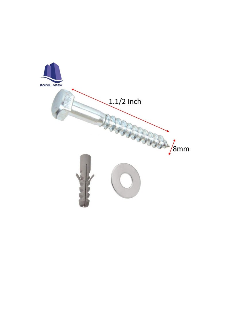10 Pcs Galvanized (G.I) Hex Head Coach Screws with Washer & Fisher Plug Wood Working for Holding Together Heavy Timber, and Concrete Working. (8mm, Length 1-1/2 inch) - Image 3