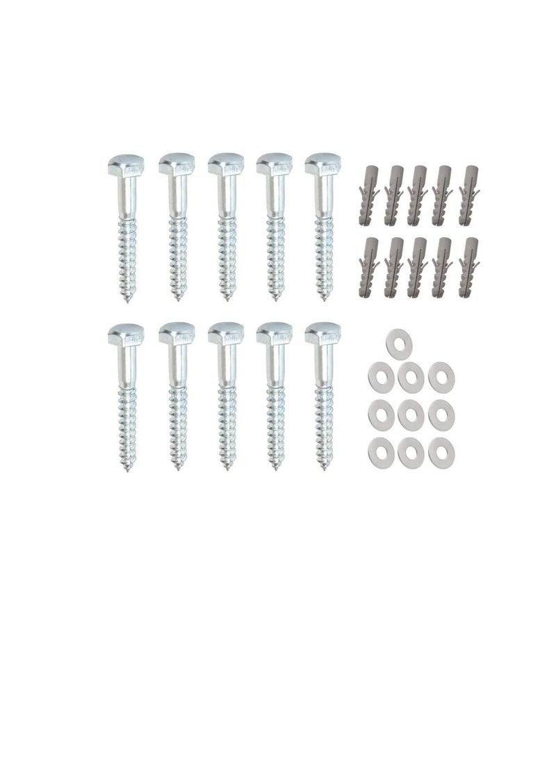 10 Pcs Galvanized (G.I) Hex Head Coach Screws with Washer & Fisher Plug Wood Working for Holding Together Heavy Timber, and Concrete Working. (8mm, Length 1-1/2 inch) - Image 1