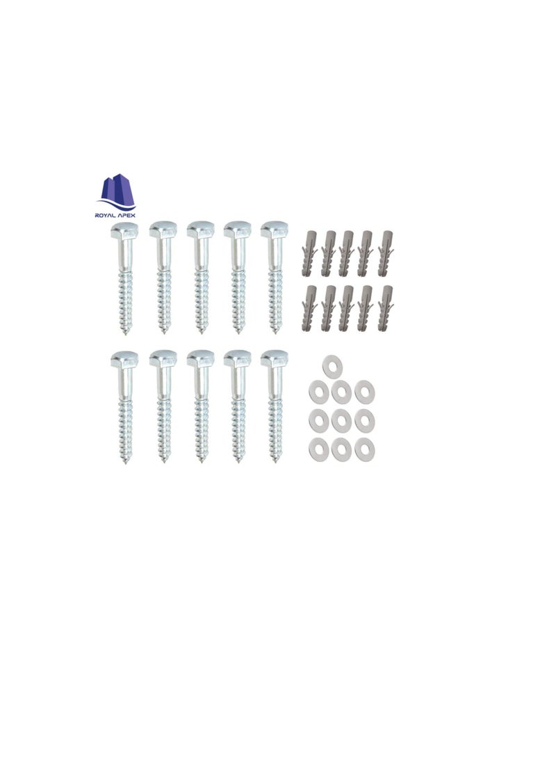 10 Pcs Galvanized (G.I) Hex Head Coach Screws with Washer & Fisher Plug Wood Working for Holding Together Heavy Timber, and Concrete Working. (8mm, Length 1-1/2 inch) - Image 2