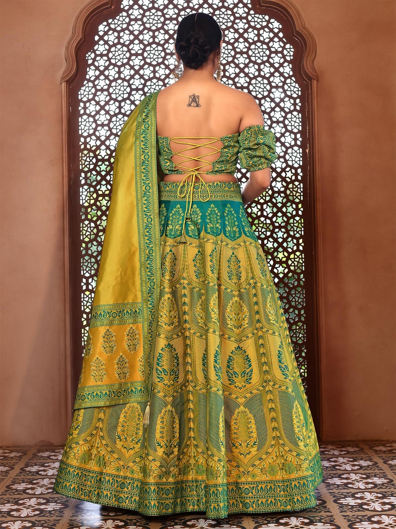 purvaja بروجا نسائي كانجيفارام ليهينغا تشولي نصف مخيط (فيزا-لايم_لايم مقاس حر) - Image 3