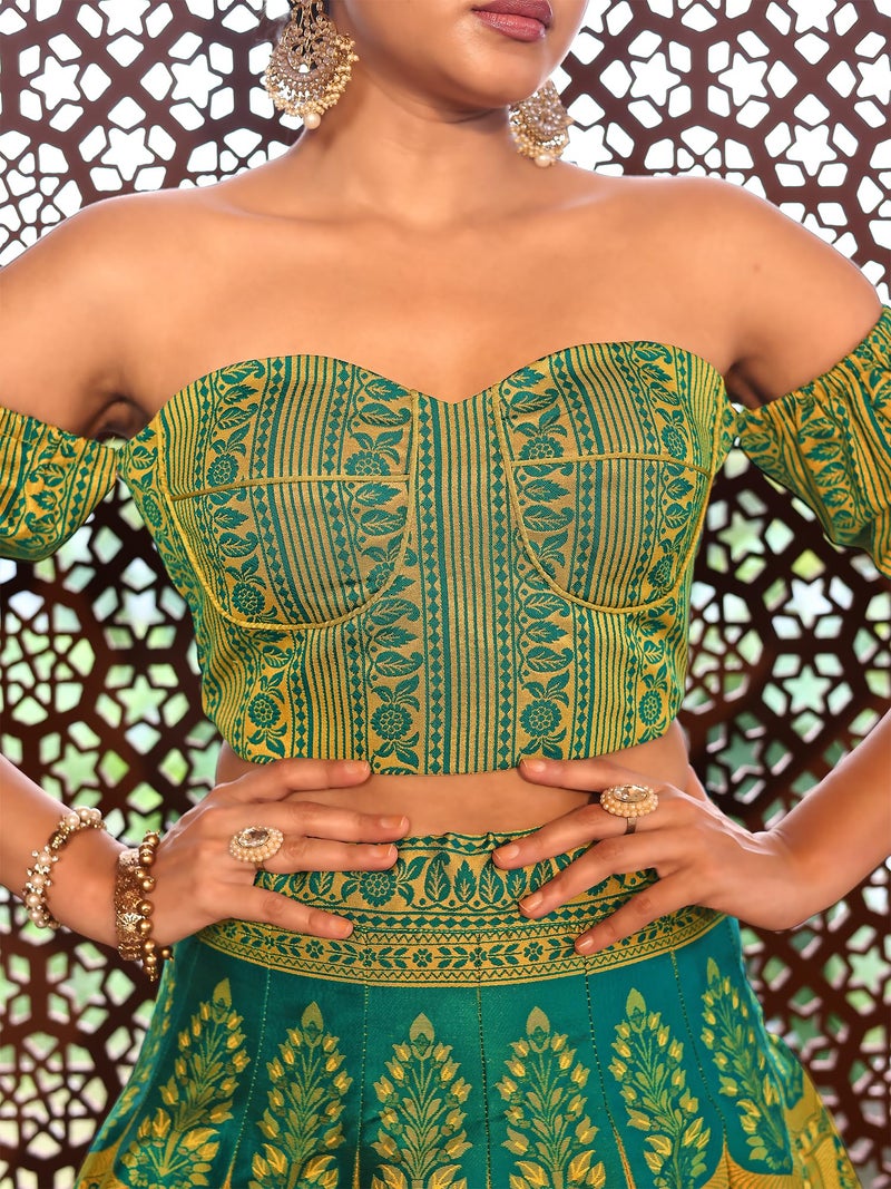 purvaja بروجا نسائي كانجيفارام ليهينغا تشولي نصف مخيط (فيزا-لايم_لايم مقاس حر) - Image 5