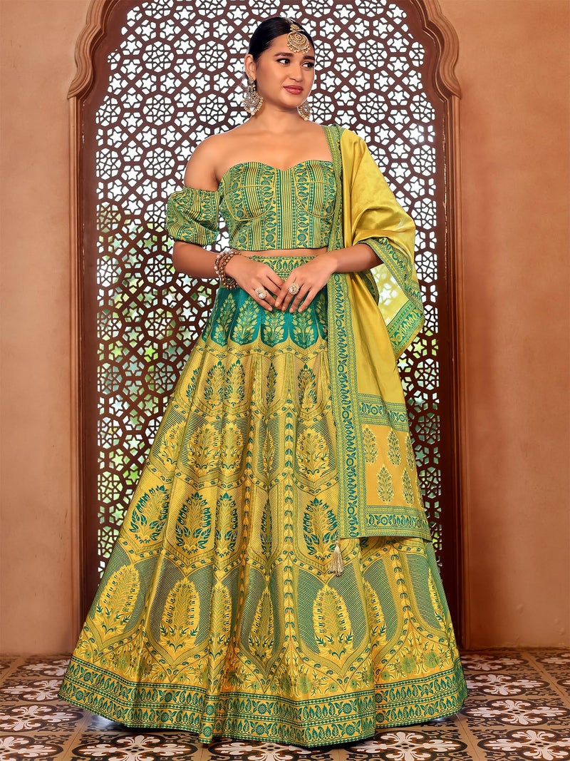 purvaja بروجا نسائي كانجيفارام ليهينغا تشولي نصف مخيط (فيزا-لايم_لايم مقاس حر) - Image 4