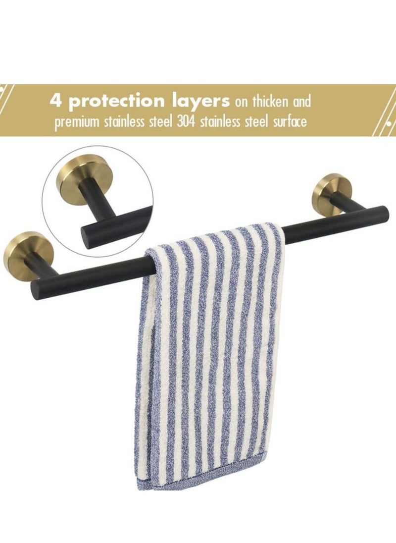 Y&D Towel Bar Set, 5 PCS Bathroom Hardware Set Matte Black Stainless Steel Accessories Rack Round Wall Mounted Include Bar+Toilet Paper Holder+3 Robe Hooks (16")  - Image 2
