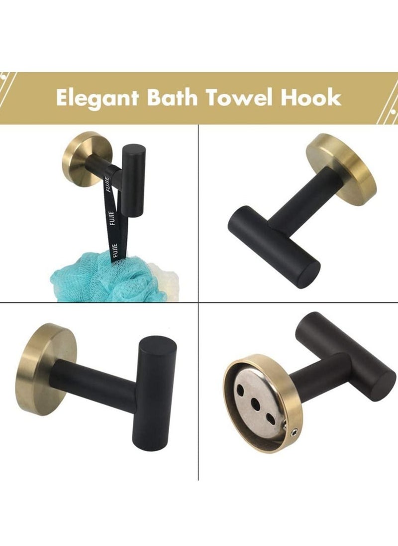 Y&D Towel Bar Set, 5 PCS Bathroom Hardware Set Matte Black Stainless Steel Accessories Rack Round Wall Mounted Include Bar+Toilet Paper Holder+3 Robe Hooks (16")  - Image 5