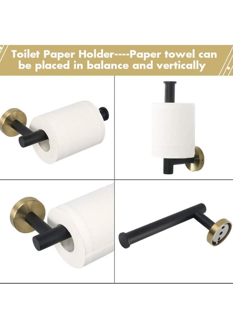 Y&D Towel Bar Set, 5 PCS Bathroom Hardware Set Matte Black Stainless Steel Accessories Rack Round Wall Mounted Include Bar+Toilet Paper Holder+3 Robe Hooks (16")  - Image 4