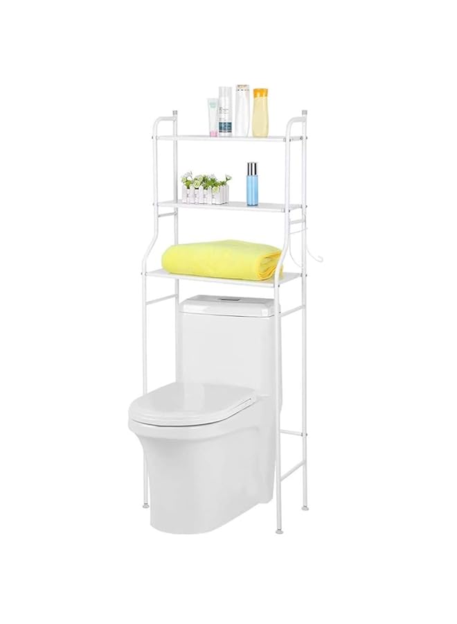 U-HOOME Toilet Bathroom Shelf – 3 Tier Iron Toilet Bathroom Towel Holder Rack Holder Over Bathroom Shelf Organiser Toilet Bathroom Storage Finishing Racks Shelf Washing Machine Unit White - Image 1