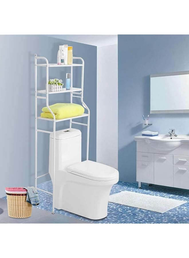 U-HOOME Toilet Bathroom Shelf – 3 Tier Iron Toilet Bathroom Towel Holder Rack Holder Over Bathroom Shelf Organiser Toilet Bathroom Storage Finishing Racks Shelf Washing Machine Unit White - Image 2