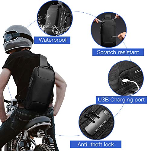 BANGE حقيبة باندج للسلاسل، حقيبة صدر للرجال، حقيبة كتف مقاومة للماء، حقيبة عابرة عادية مع منفذ شحن USB للرجال والنساء… - Image 2