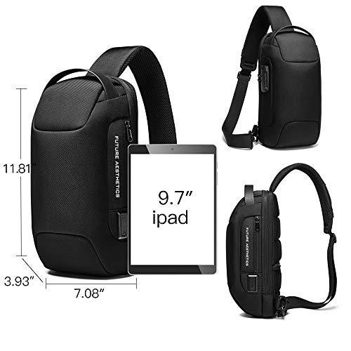 BANGE حقيبة باندج للسلاسل، حقيبة صدر للرجال، حقيبة كتف مقاومة للماء، حقيبة عابرة عادية مع منفذ شحن USB للرجال والنساء… - Image 5