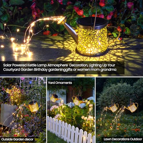 Misawce Outdoor Solar Metal Watering Can Small Hanging Decorative Waterproof Lights for Garden Decor, Yard Lights, Outside Patio Lawn, Gifts for Mom Grandma Women Birthday,1 pack, Warm White - Image 2