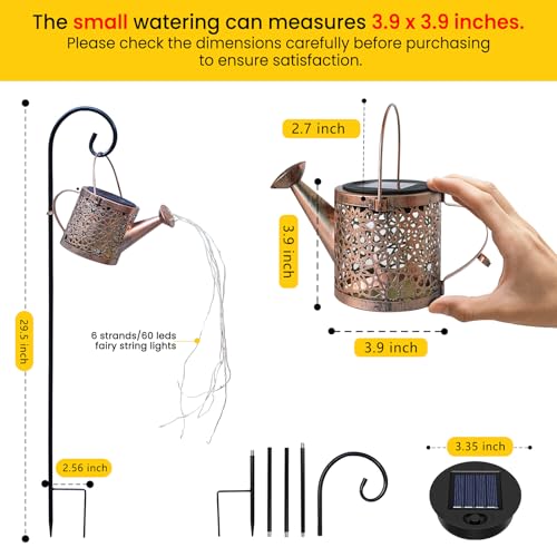 Misawce Outdoor Solar Metal Watering Can Small Hanging Decorative Waterproof Lights for Garden Decor, Yard Lights, Outside Patio Lawn, Gifts for Mom Grandma Women Birthday,1 pack, Warm White - Image 3