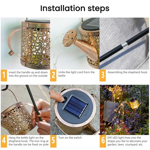 Misawce Outdoor Solar Metal Watering Can Small Hanging Decorative Waterproof Lights for Garden Decor, Yard Lights, Outside Patio Lawn, Gifts for Mom Grandma Women Birthday,1 pack, Warm White - Image 4
