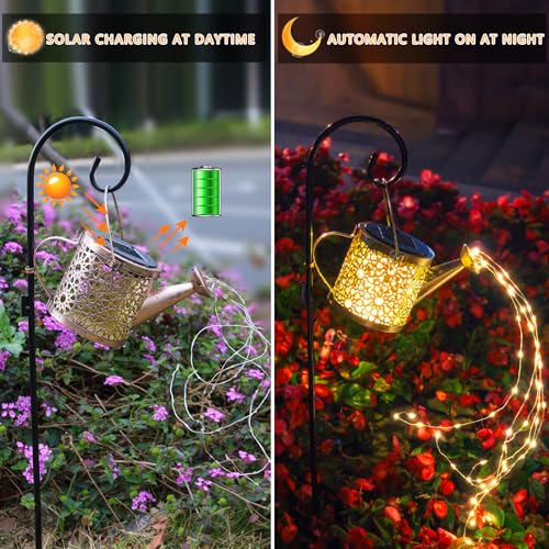 Misawce Outdoor Solar Metal Watering Can Small Hanging Decorative Waterproof Lights for Garden Decor, Yard Lights, Outside Patio Lawn, Gifts for Mom Grandma Women Birthday,1 pack, Warm White - Image 5