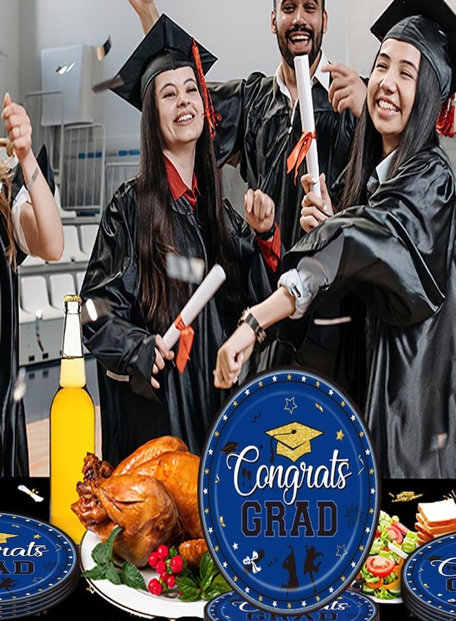 BASEMMAHER أطباق حفلة تخرج BASEMMAHER زرقاء مبروك تخرج أطباق ورقية قابلة للتصرف لوازم الحفلات مجموعة أدوات المائدة للحلويات والعشاء 2025 زينة لحفلة تخرج الكلية أو المدرسة الثانوية تخدم 24 - Image 4