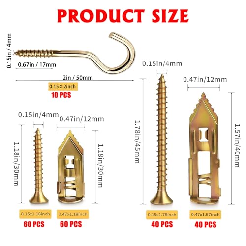 MEILLYOCEAN 210Pcs Self Drilling Drywall Anchors with Screws Kit, Heavy Duty Zinc Plated Steel Expansion Anchors & Screws (3 Sizes), No Drill Needed for TV, Shelf, Mirror, Cabinet, Picture Frame Mounting - Image 2