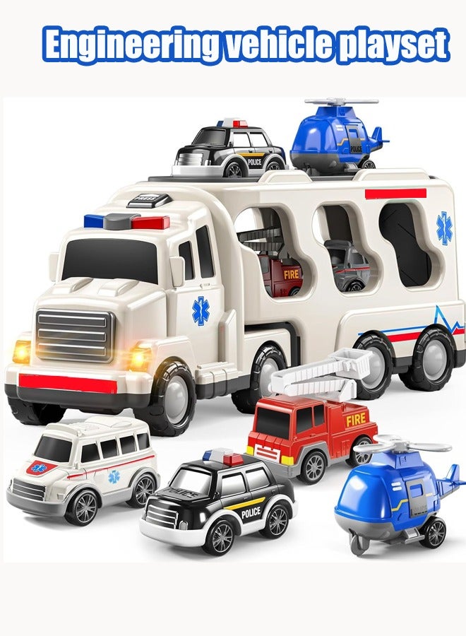 Truck playset Engineering vehicle playset Double Decker Truck Set Toy Theme engineering vehicle set With lights and music - Image 1