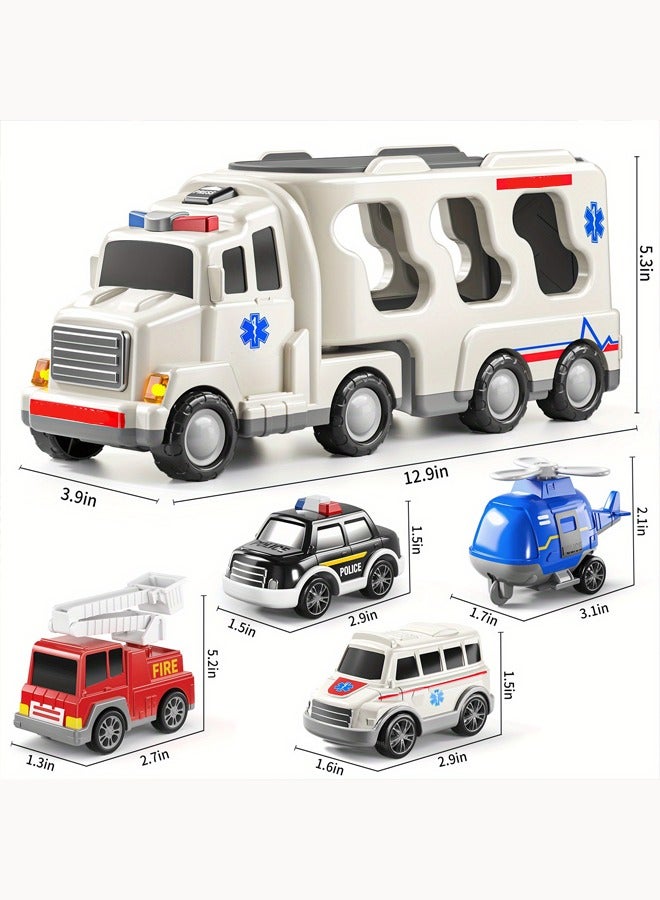 Truck playset Engineering vehicle playset Double Decker Truck Set Toy Theme engineering vehicle set With lights and music - Image 2