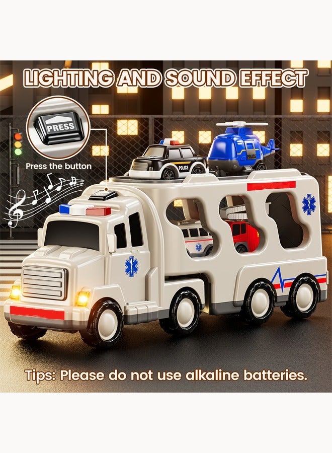 Truck playset Engineering vehicle playset Double Decker Truck Set Toy Theme engineering vehicle set With lights and music - Image 3