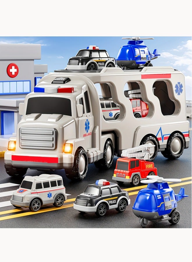 Truck playset Engineering vehicle playset Double Decker Truck Set Toy Theme engineering vehicle set With lights and music - Image 5