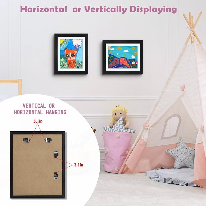 Frametory 2 Pack Magnetic Kids Art Frames, 10x12.5 Inch Artwork Display Storage Frame for Drawings & Photos, Black Front Opening Frame Changeable for Wall, Holds Up to 50+ Crafts, 3D Paintings - Image 2