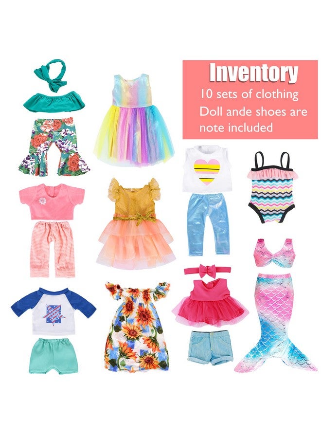 ebuddy 10 Sets 18 inch Doll Clothes and Accessories - Including Mermaid Costume, Stylish Casual Outfit, Swimwear Fit for 18 Inch Dolls (No Doll) - Image 2