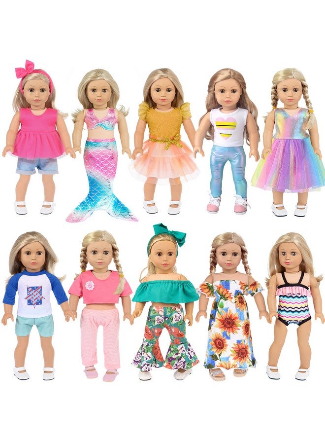 ebuddy 10 Sets 18 inch Doll Clothes and Accessories - Including Mermaid Costume, Stylish Casual Outfit, Swimwear Fit for 18 Inch Dolls (No Doll) - Image 1