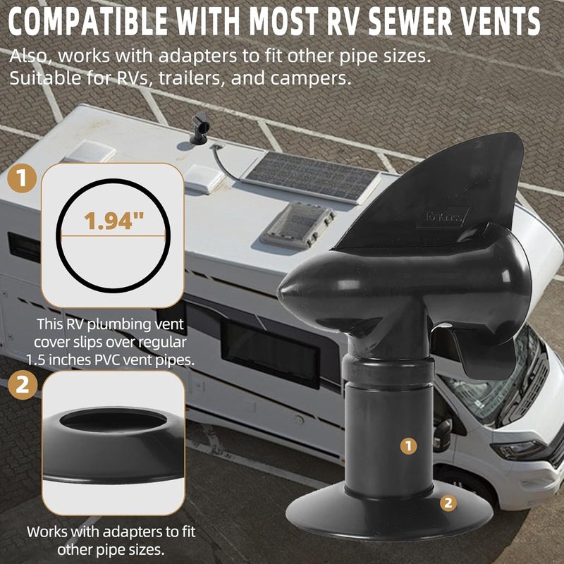 TonGass Black Rotating RV Sewer Vent Cover - Image 3