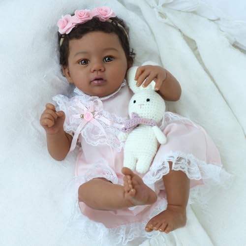 KSBD Reborn Baby Doll Black Girl 18Inch Realistic Lifelike African American Newborn Handmade Doll with Real Life Soft Weighted Body and Accessories Gift Set for Kids Ages 3 and Up - Image 5